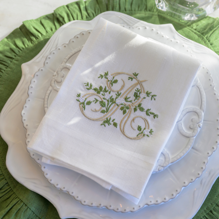 Floral Monogram Linen Towel