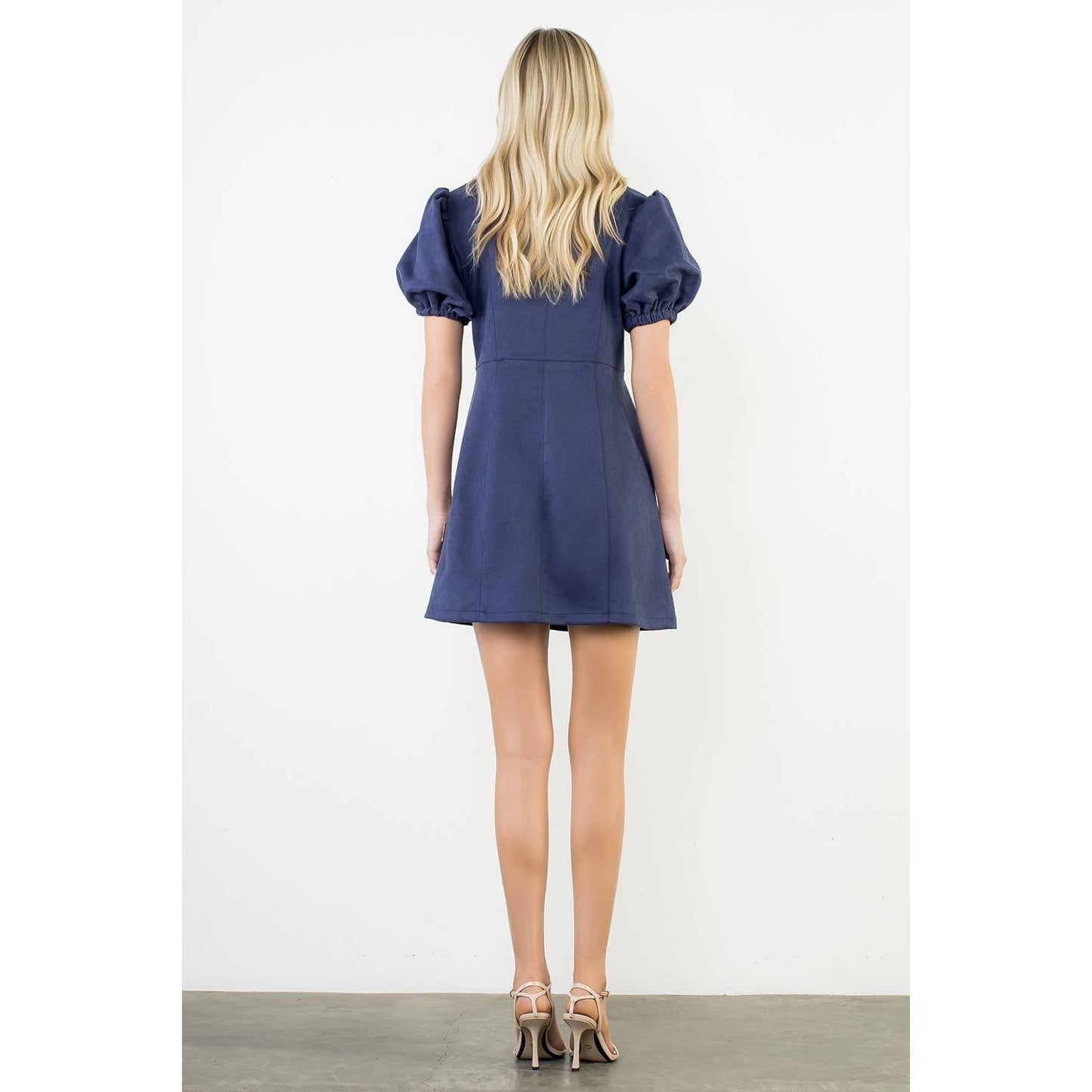 Puff Sleeve Button Up Suede Dress