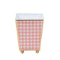 Gingham Enameled Square Cachepot Planter - Coral