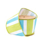 4" Wired Dupioni Ribbon | Green/White/Blue Large Horizontal Stripe w/ Green Backing | 10 Yard Roll