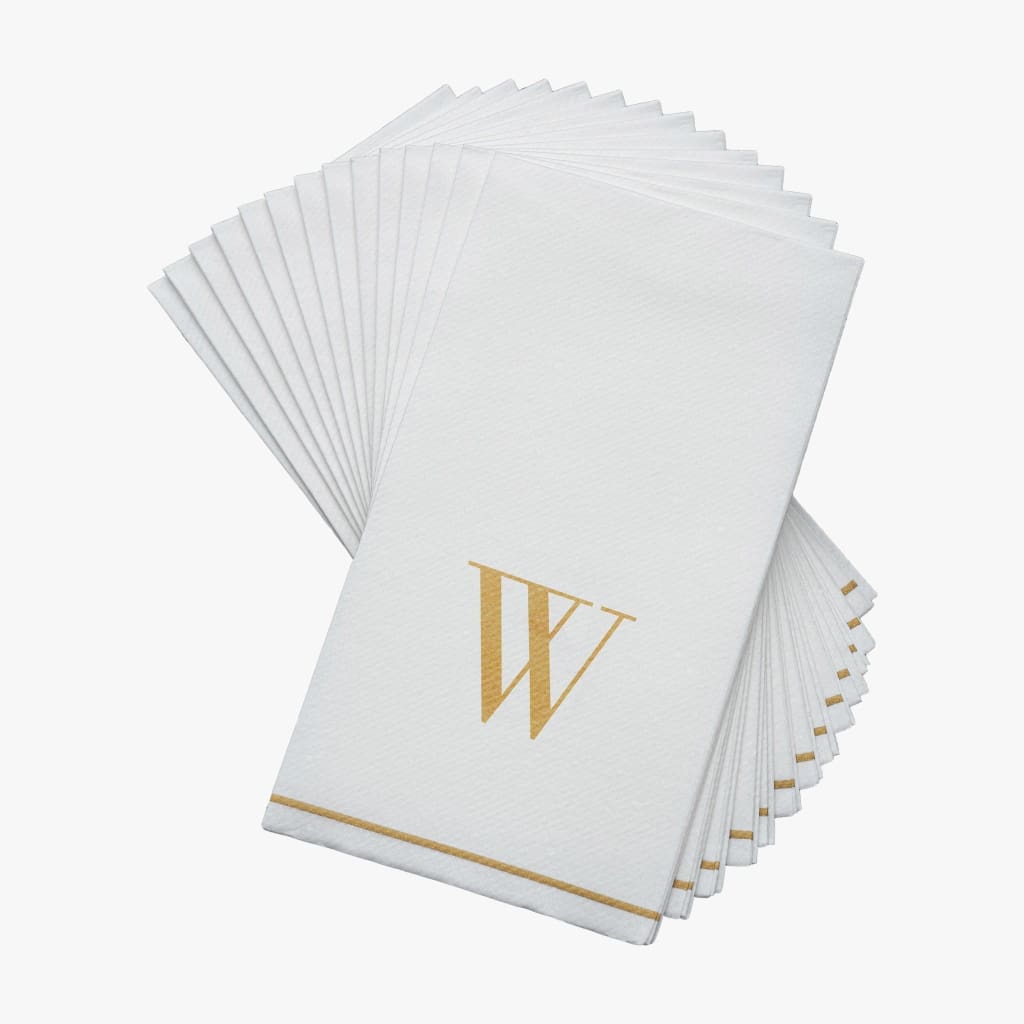 Letter W Gold Monogram Paper Disposable Dinner Napkins | 14 Napkins