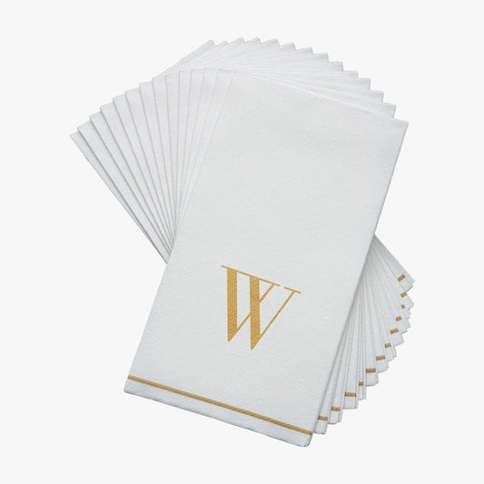 Letter W Gold Monogram Paper Disposable Dinner Napkins | 14 Napkins
