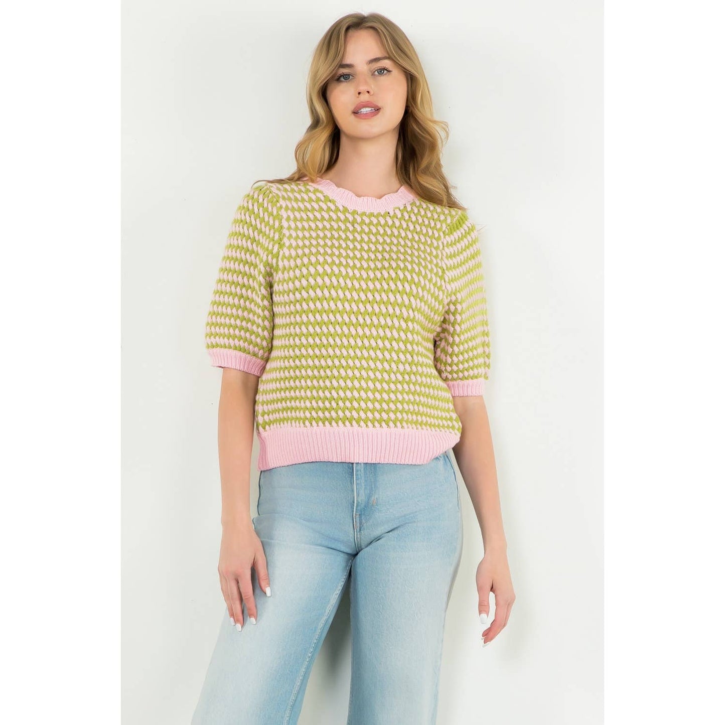 Textured Puff Sleeve Knit Top