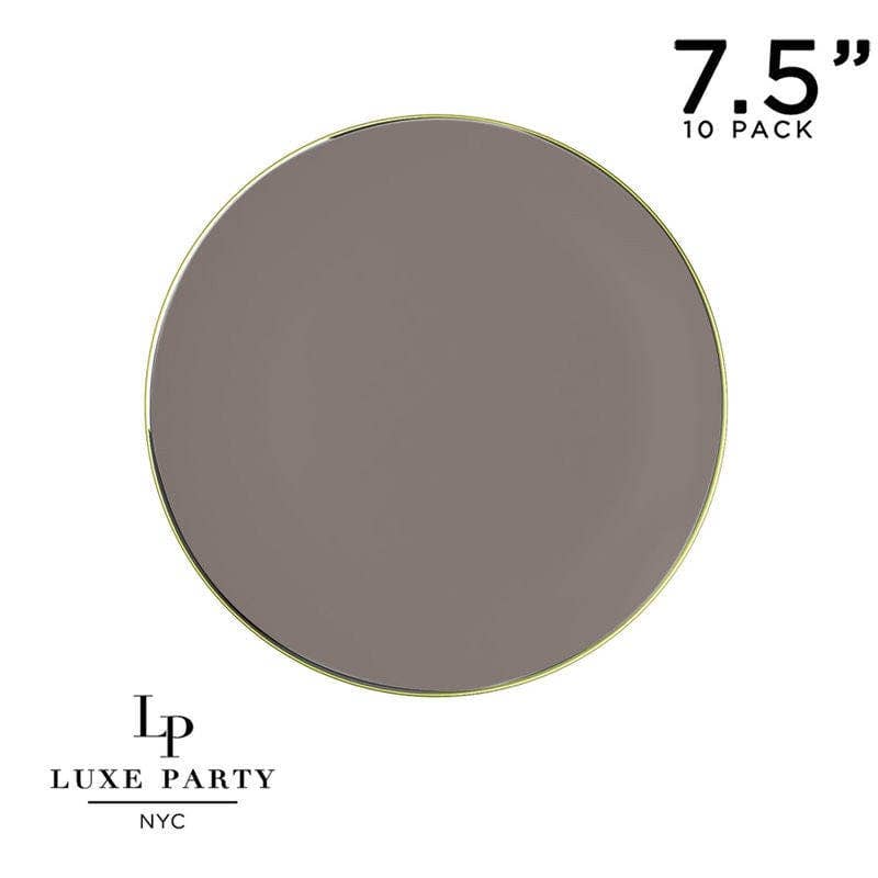 Taupe and Gold Round Plastic Plates | 10 Pack
