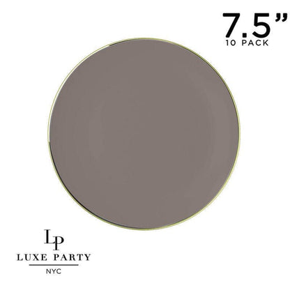 Taupe and Gold Round Plastic Plates | 10 Pack