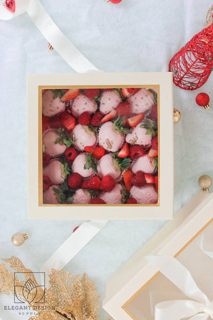 Square Gift Box with Clear Lid and Ribbon - Various Colors - For Luxury Flower/ Gift / Chocolate Strawberry Arrangements