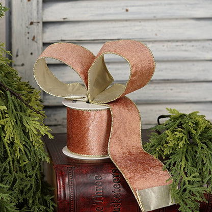 57R1261- Velvet Wired Ribbon-2.5inx10YD-Caramel/Gold Wire/Me