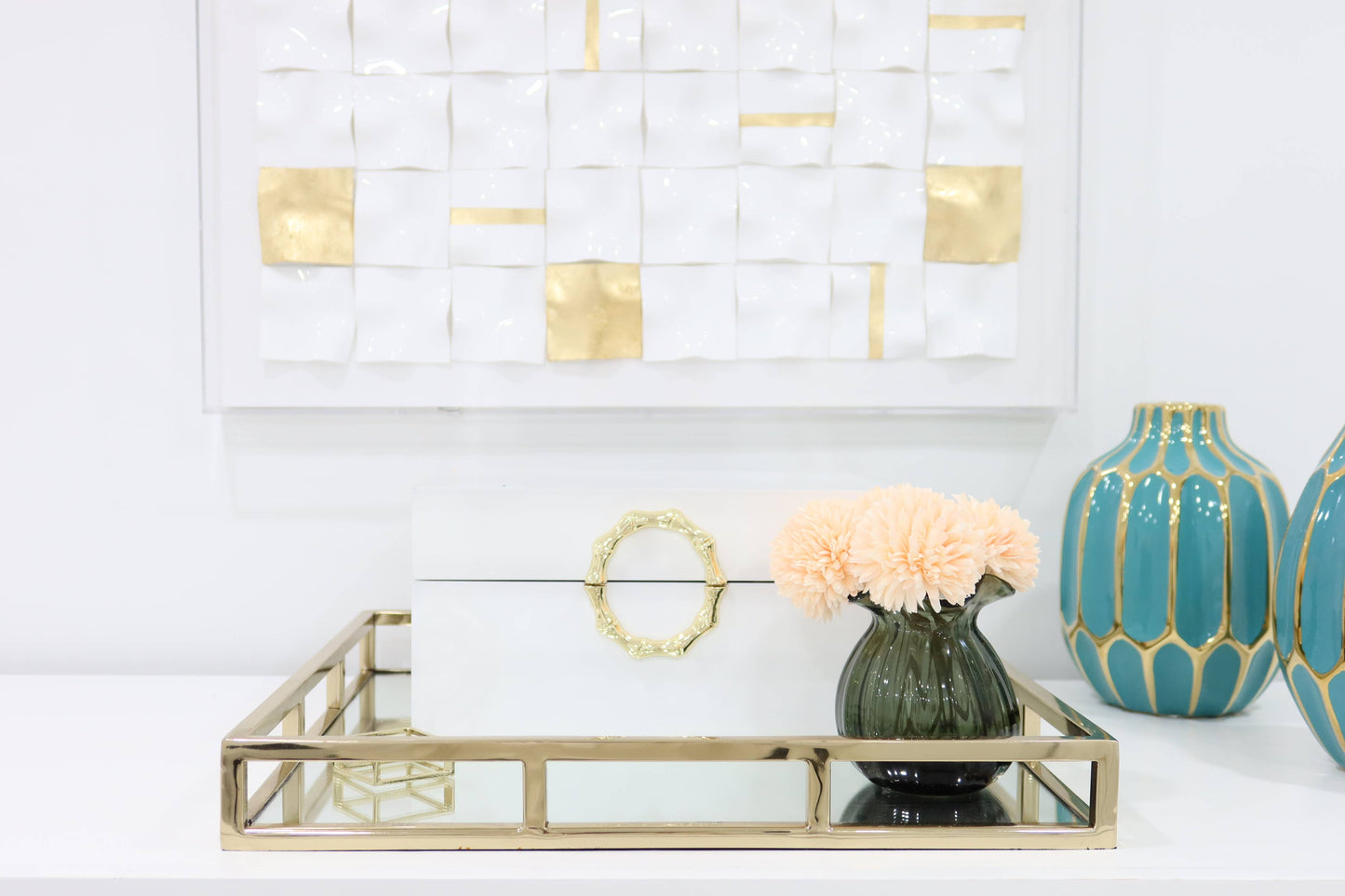 16" Square Mirror Tray- Gold