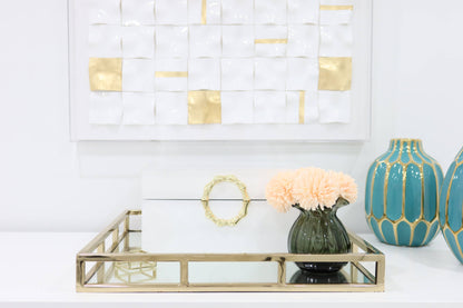 16" Square Mirror Tray- Gold