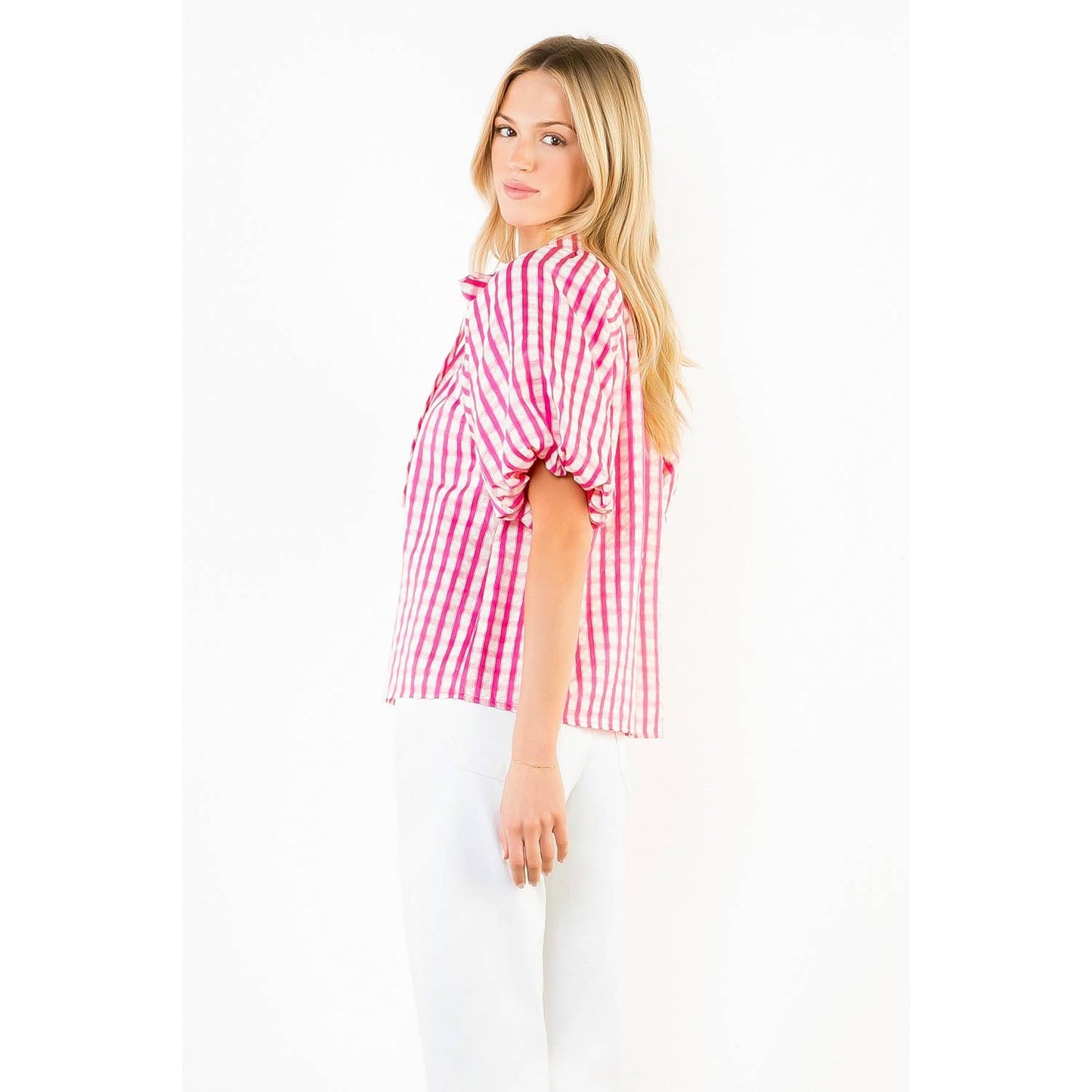 Gingham Puff Sleeve Top