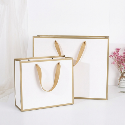 White with Gold Border Paper Gift Bag w/ free tissue