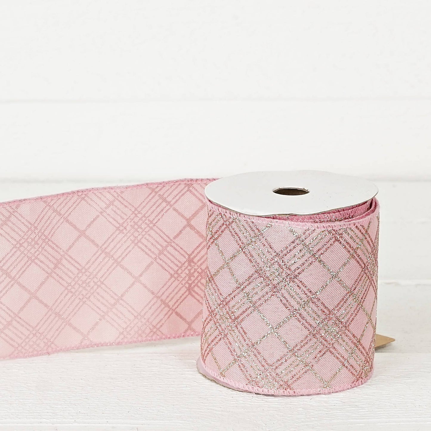 R32976-Wired Ribbon-Rosy and Silver checker (4inW)