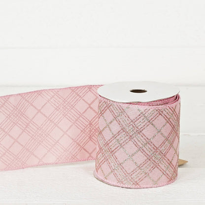 R32976-Wired Ribbon-Rosy and Silver checker (4inW)