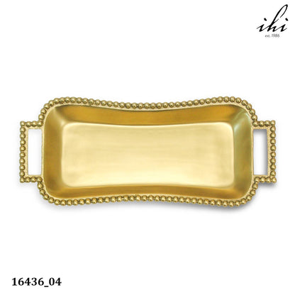GOLD BEADED HANDLE ROUNDED RECTANGLE TRAY