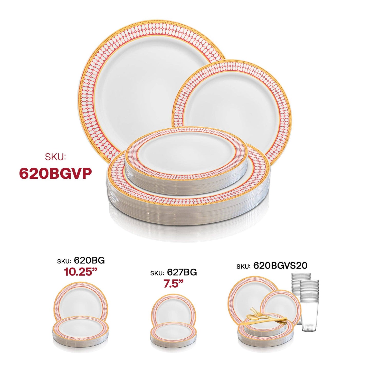 White Red Gold Chord Rim Dinnerware Value Set - 20 Sets (Copy)