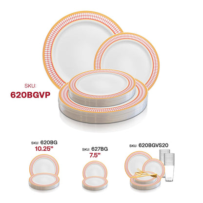 White Red Gold Chord Rim Dinnerware Value Set - 20 Sets (Copy)