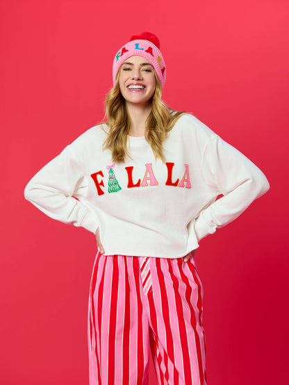 "FA LA LA" STRIPED BEANIE, PINK