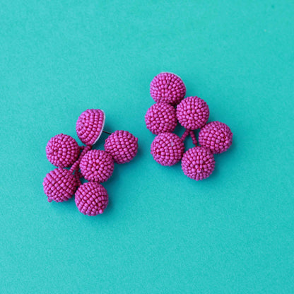 Custom Fuchsia Beaded Bauble Drop Earring