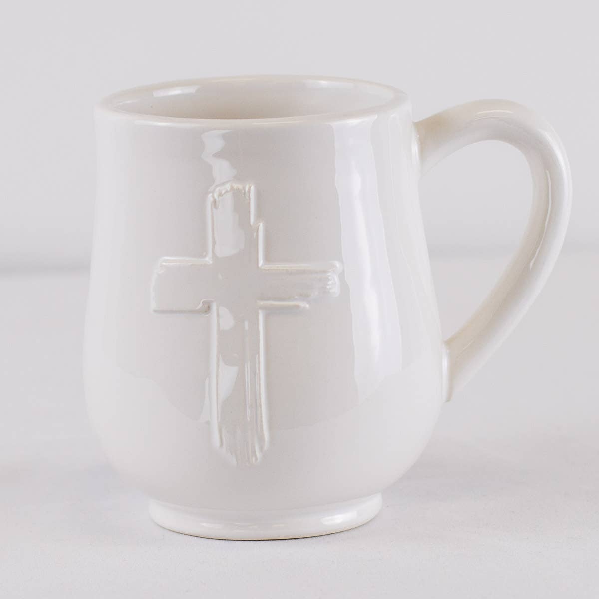 Cross Embossed Coffee Mug - White   18oz