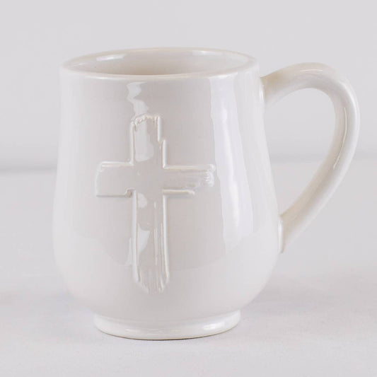 Cross Embossed Coffee Mug - White   18oz
