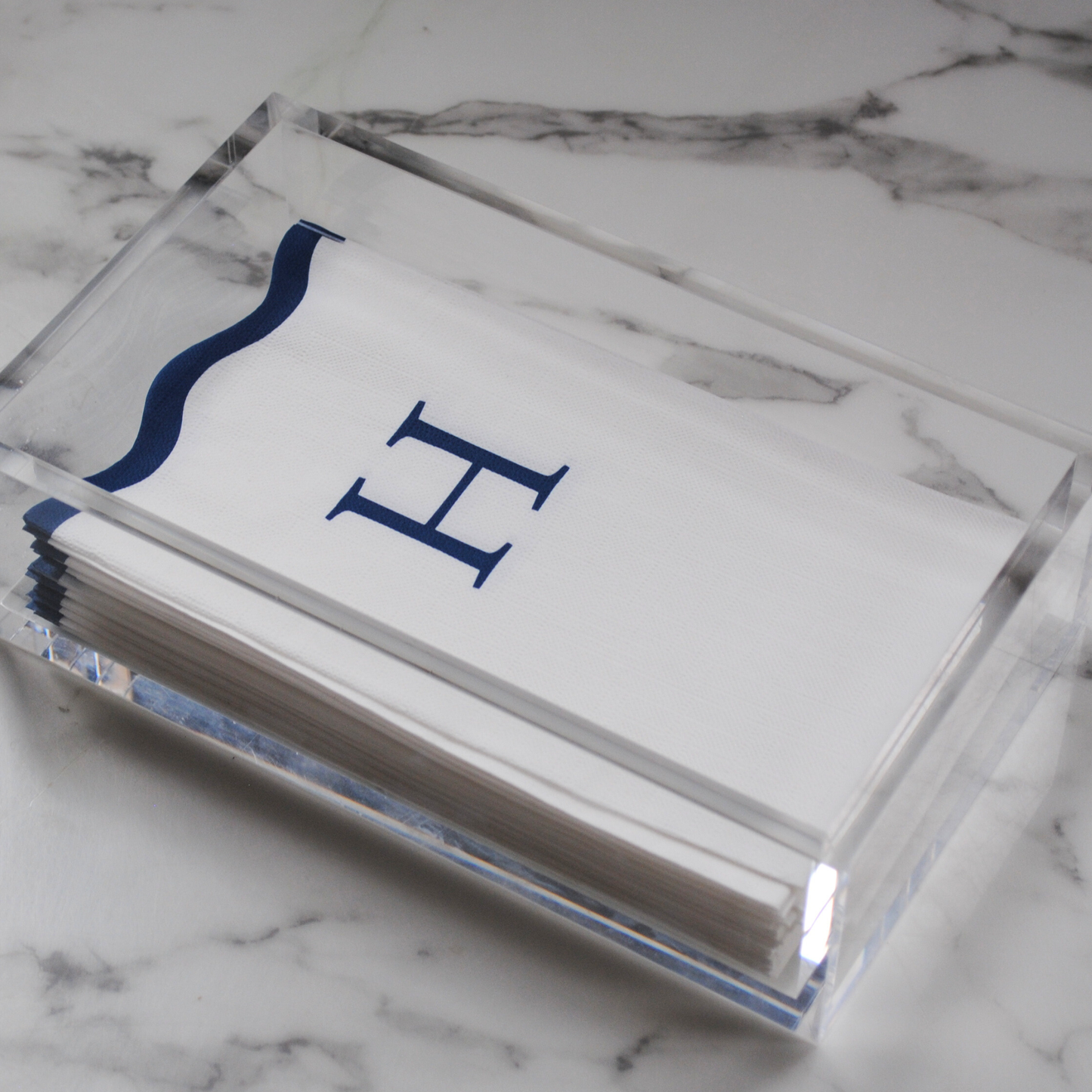 Letter “H” Initials Monogram Paper Napkins - Blue and White Scalloped