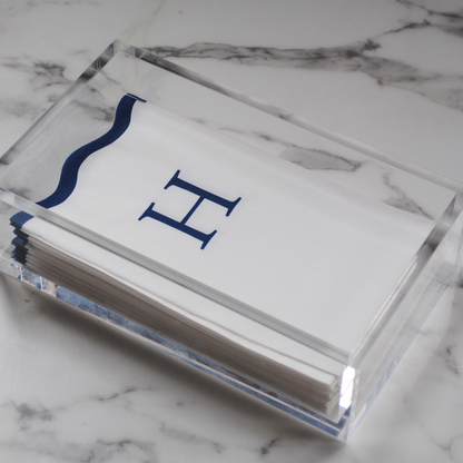 Letter “H” Initials Monogram Paper Napkins - Blue and White Scalloped