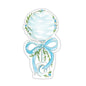Handpainted Blue Rattle with Greenery Die-Cut Accents