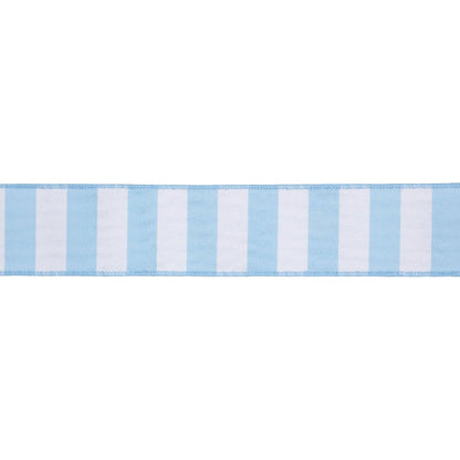 2 1/2" Wired Ribbon | Light Blue Horizontal Stripe w/ Blue Backing| 10 Yard Roll