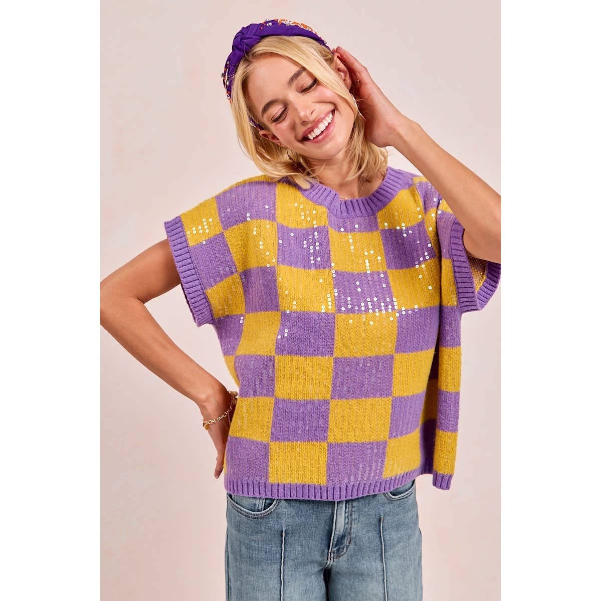 GAMEDAY THEME SEQUIN ALL-OVER SWEATER TOP