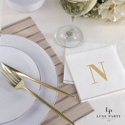 N Gold Monogram Cocktail Paper Napkins | 16 Napkins