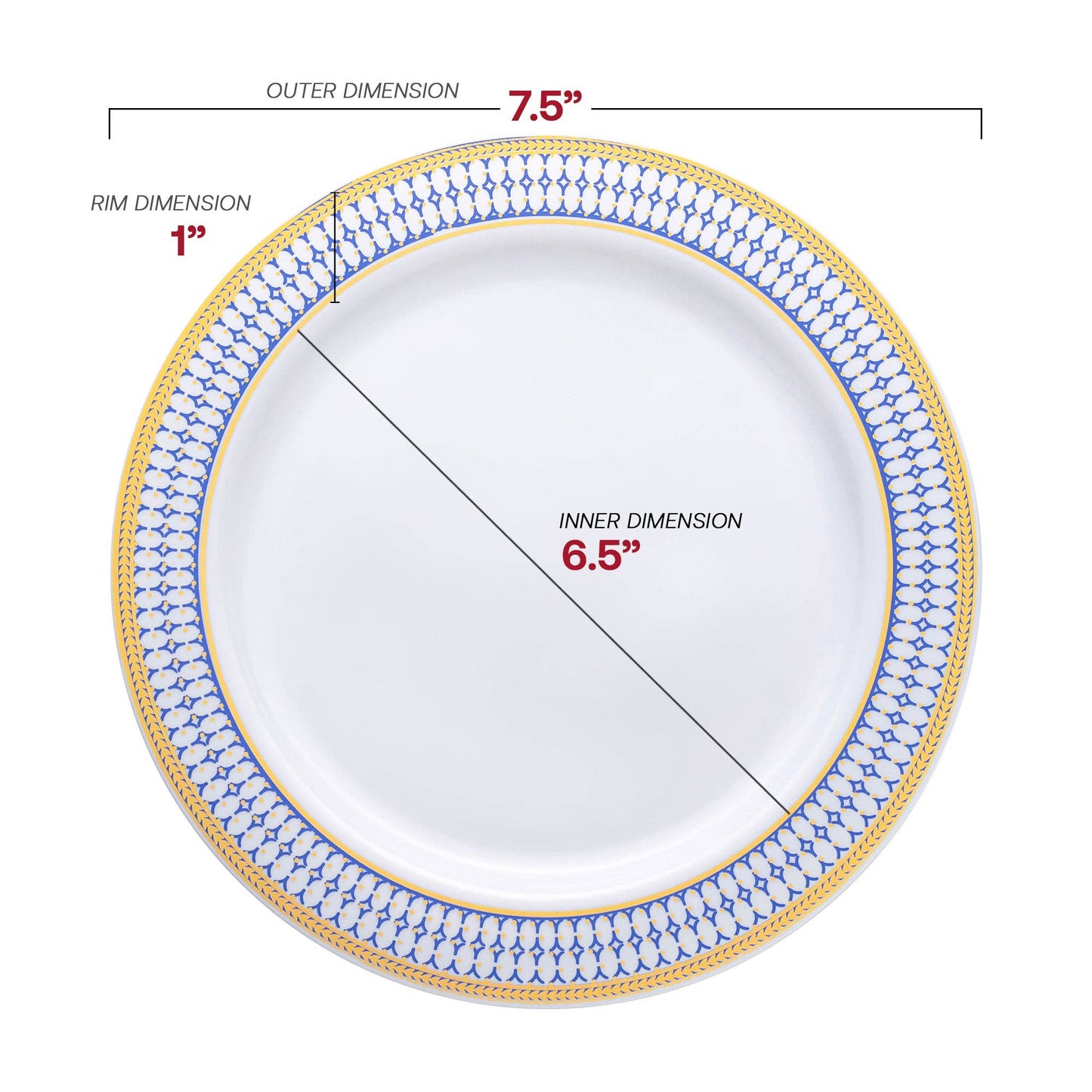 White Blue Gold Chord Rim Dinnerware Value Set - 20 Sets