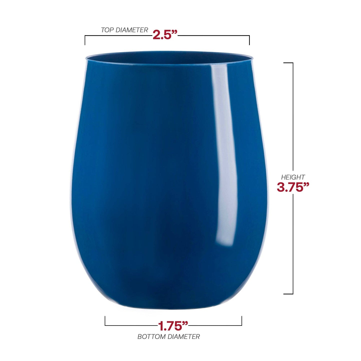 12 oz. Navy Elegant Stemless Plastic Wine Glasses - 16 pcs