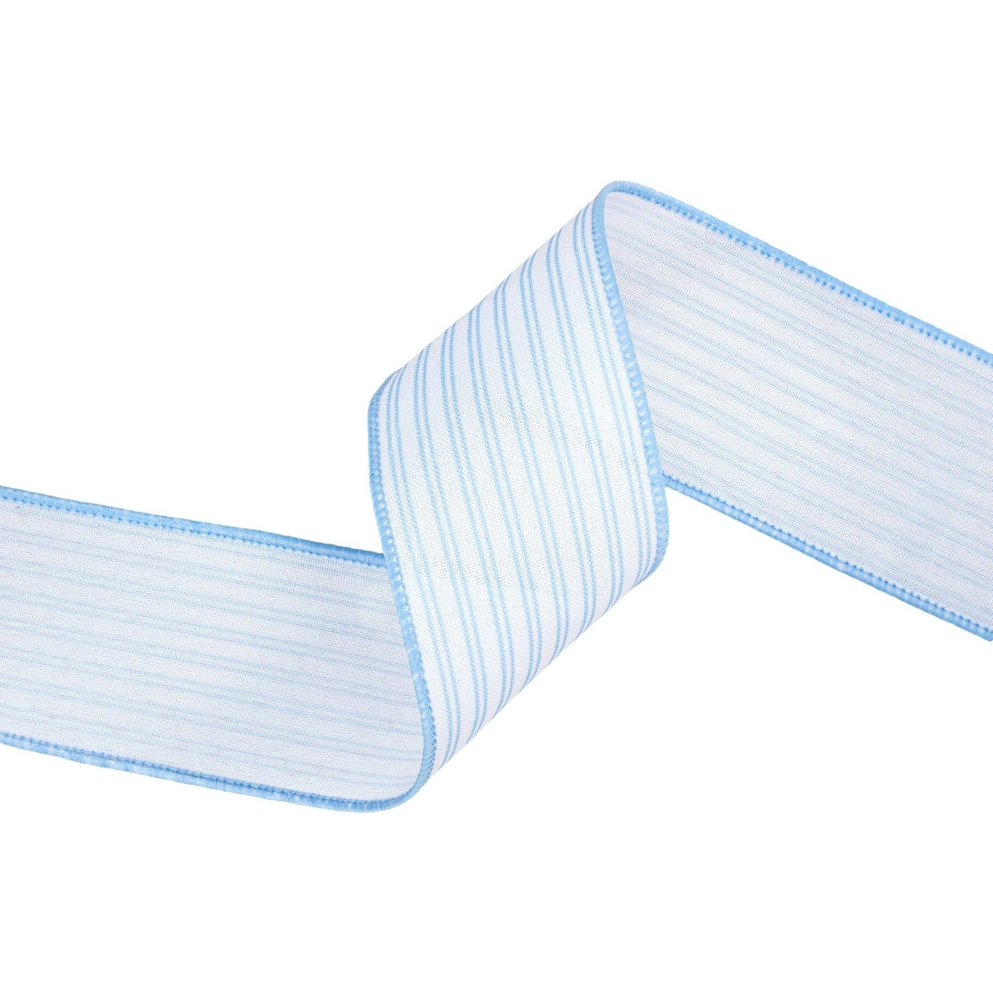2 1/2" Wired Ribbon | Light Blue Ticking Stripe | 10 Yard Roll