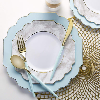 Scalloped Plastic Plates Mint • Gold | 10 Pack