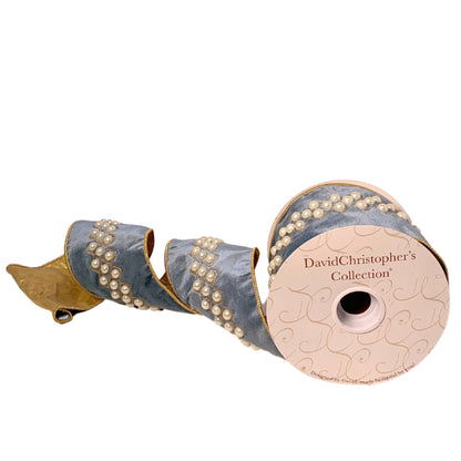 AQUA VELVET PEARL CENTER RIBBON 4"X10YD