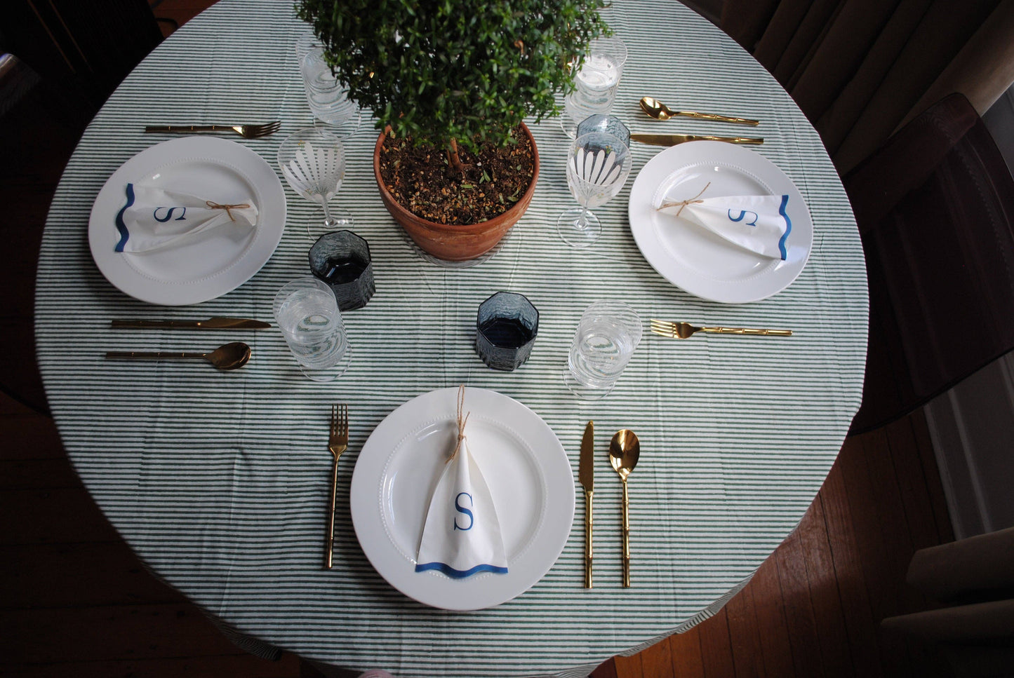 Letter “S” Initials Monogram Paper Napkins - Blue and White Scalloped