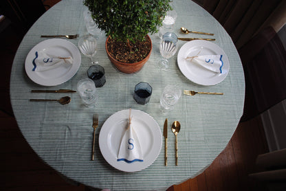 Letter “S” Initials Monogram Paper Napkins - Blue and White Scalloped