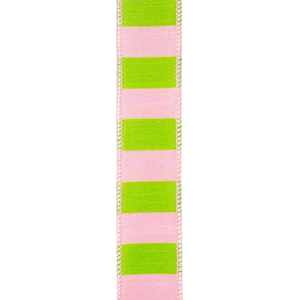 Cabana Striped Dupioni Deluxe Wired Edge, Pink/lime