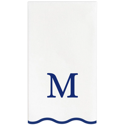 Letter “M” Initials Monogram Paper Napkins - Blue and White Scalloped