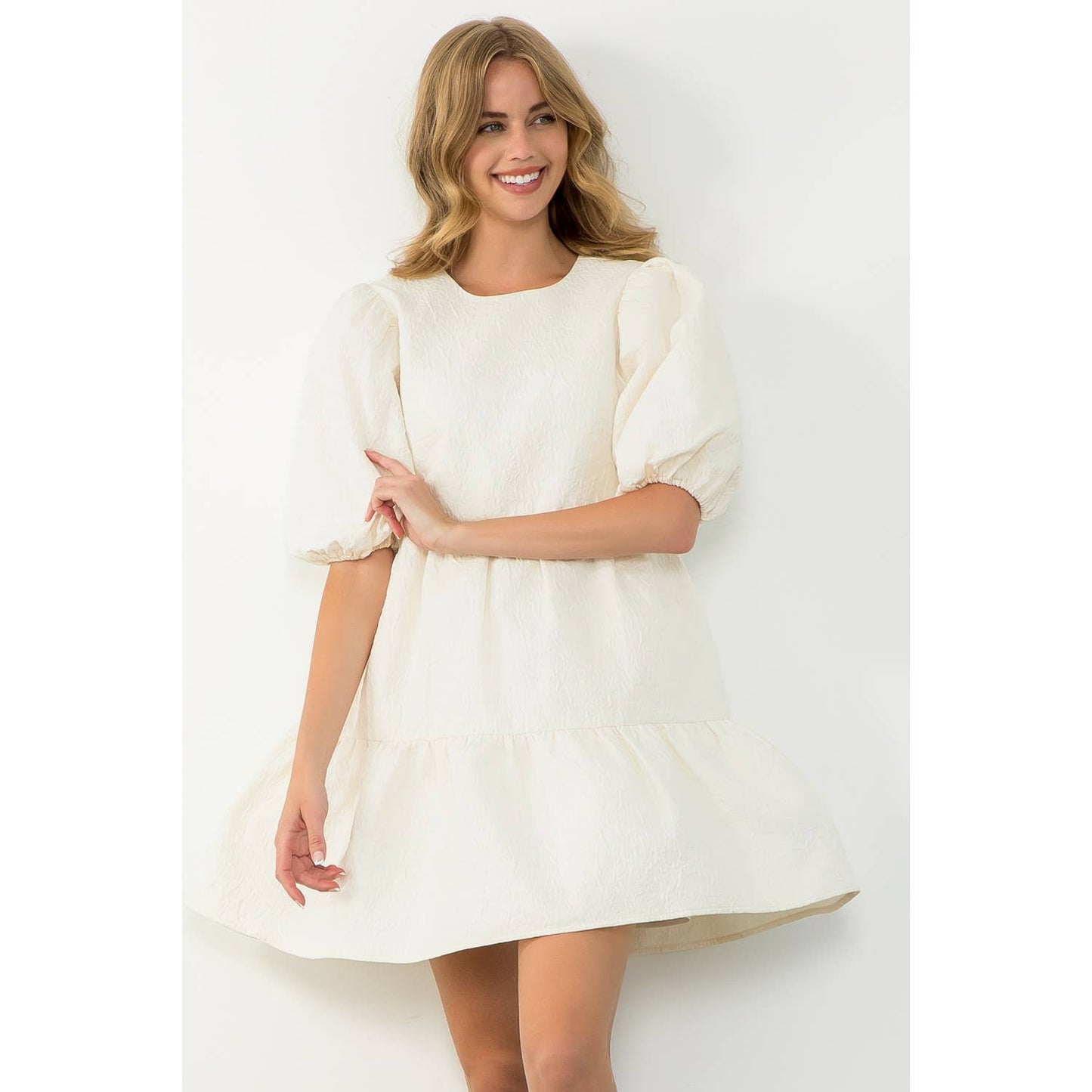 Puff Sleeve Textured Dress