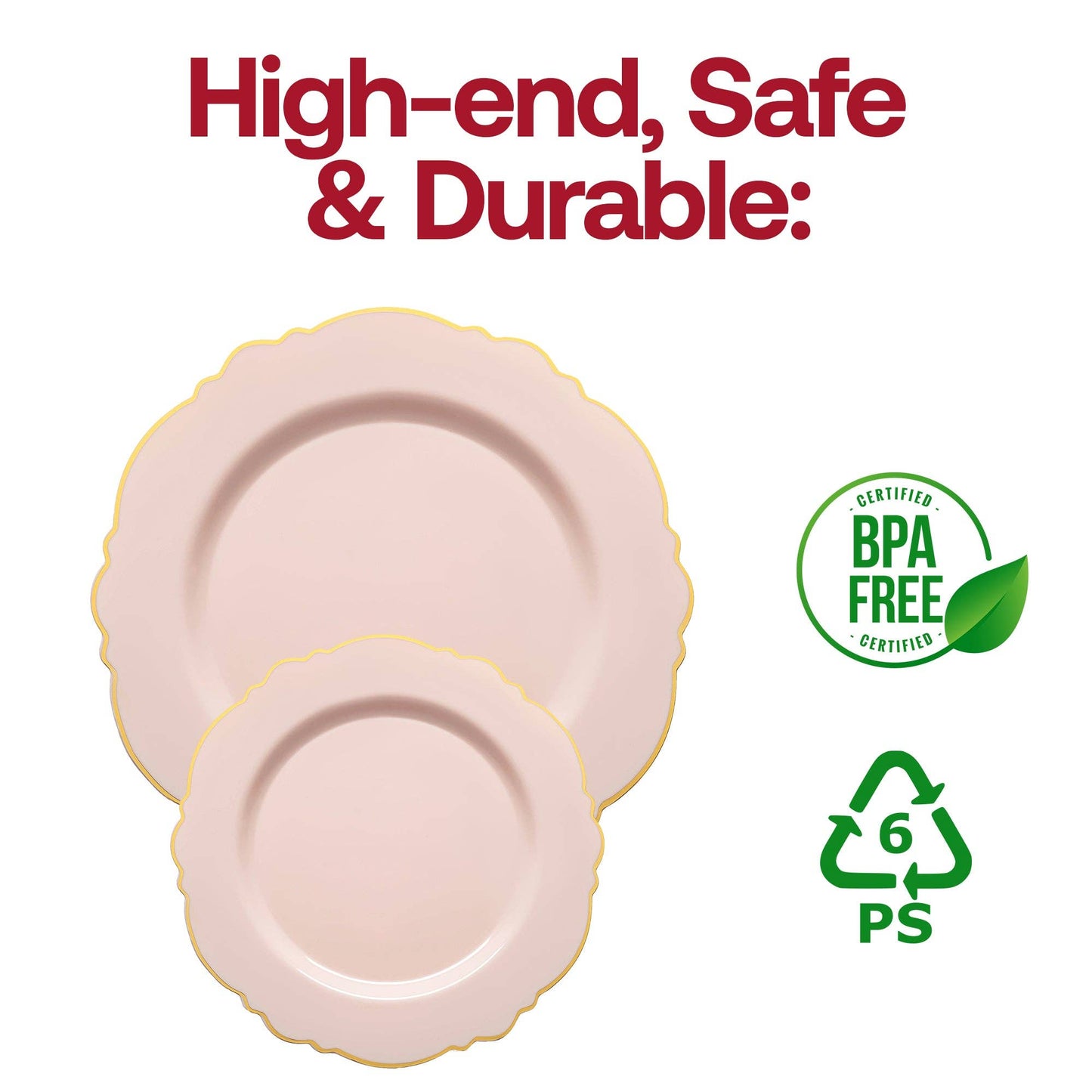 Pink with Gold Rim Plastic Dinnerware Value Set - 20 Sets
