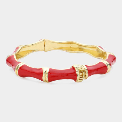 Enamel Bamboo Hinged Bangle Bracelet