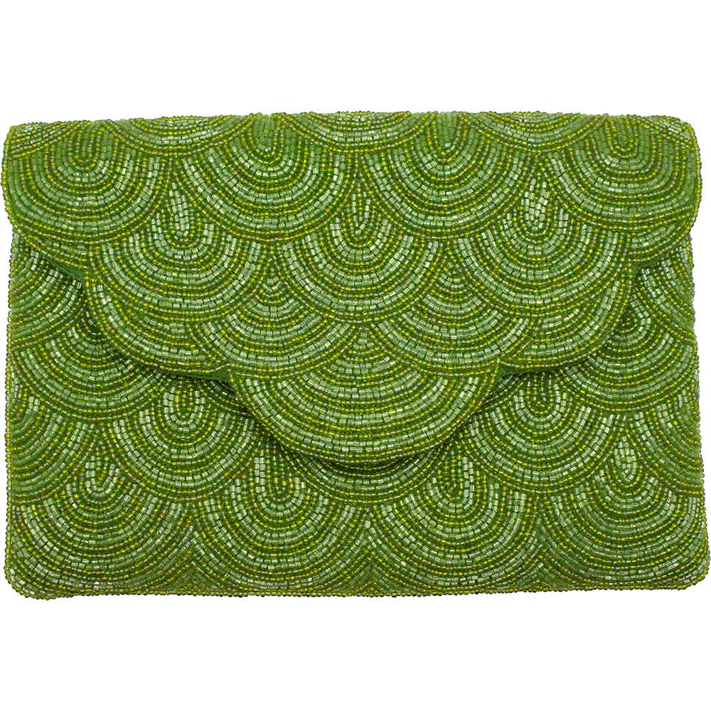 MATCHA GREEN BEADED CLUTCH