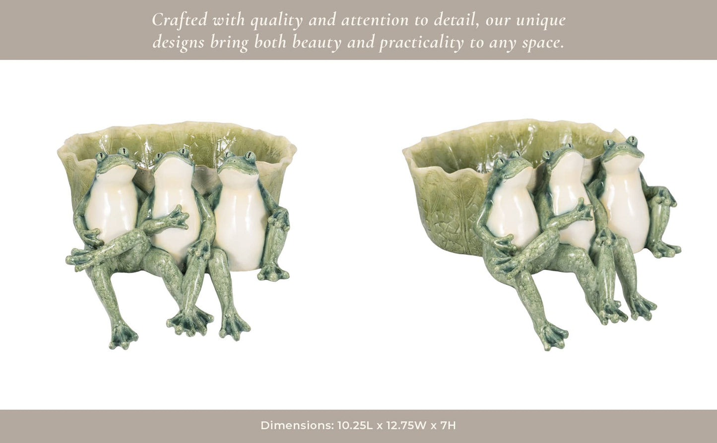 Decorative Planter - Green Resin Three Sitting Frogs, 10 in.