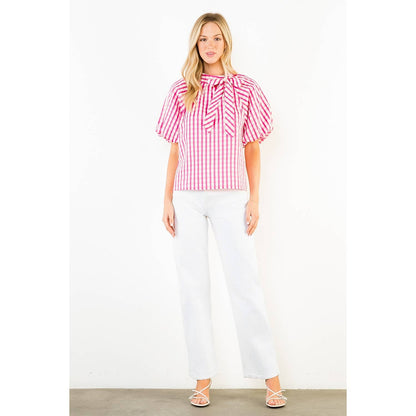 Gingham Puff Sleeve Top