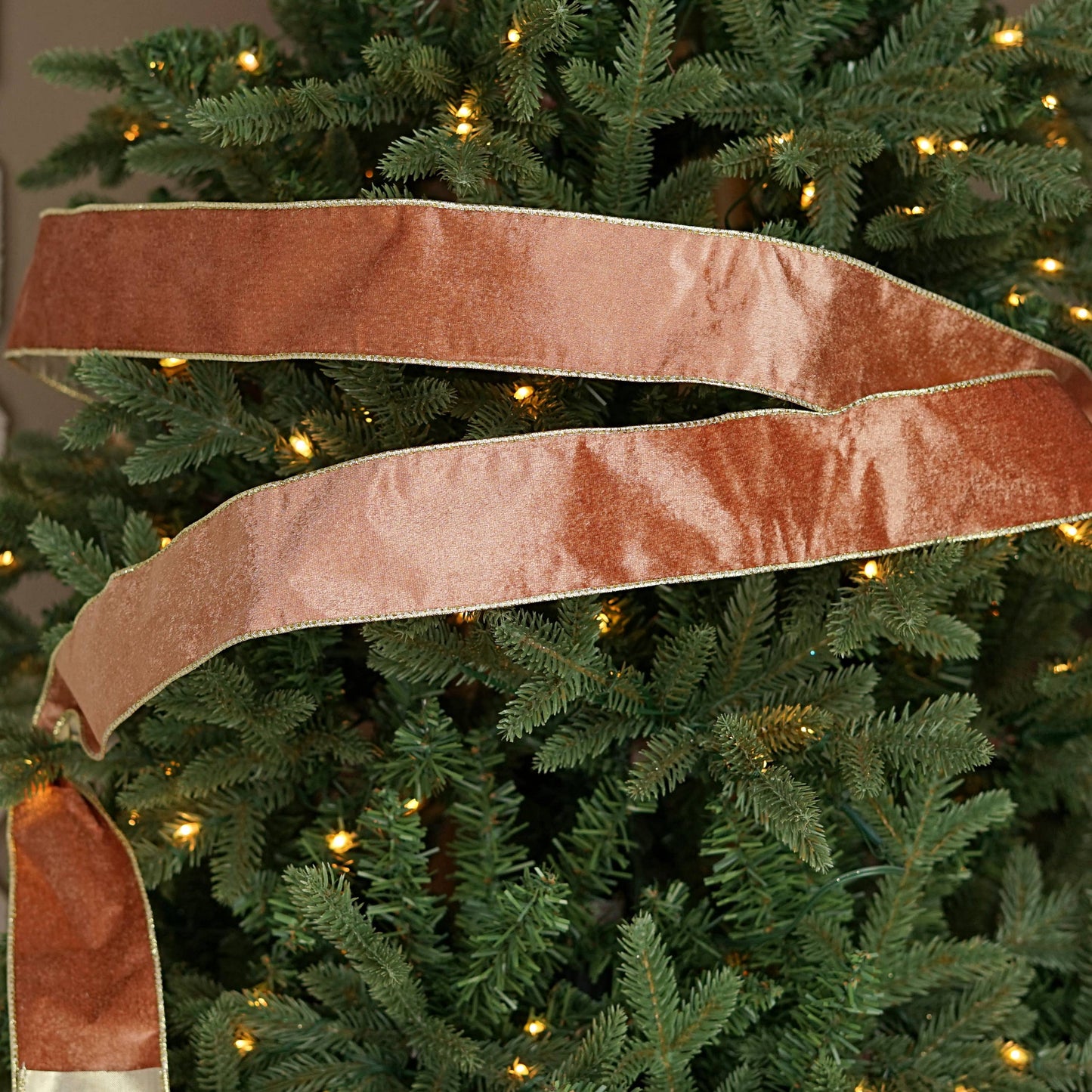 57R1261- Velvet Wired Ribbon-2.5inx10YD-Caramel/Gold Wire/Me