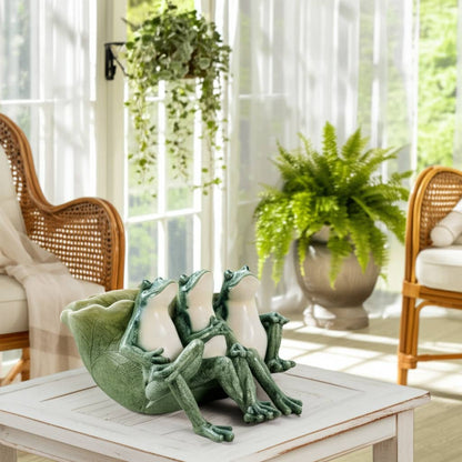 Decorative Planter - Green Resin Three Sitting Frogs, 10 in.
