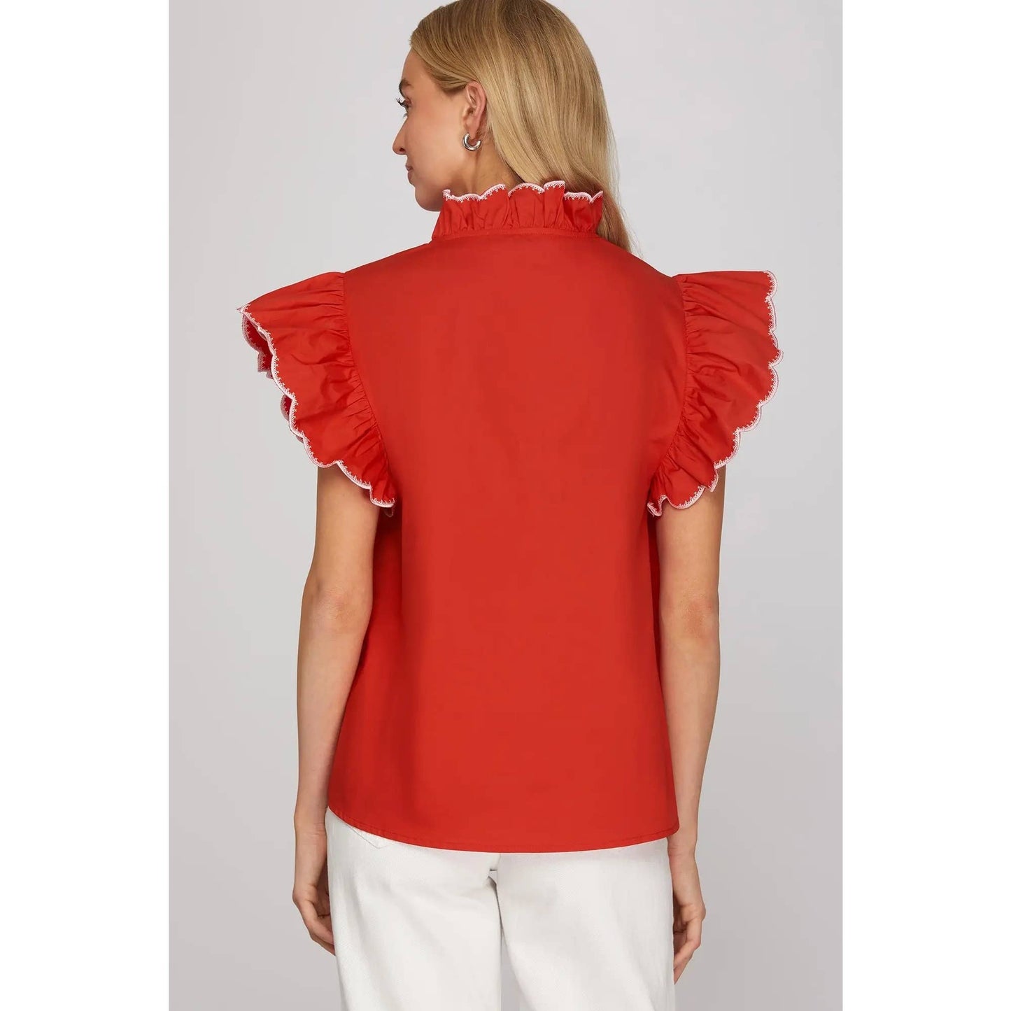 NEW EMBROIDERED RUFFLE SLEEVE TOP