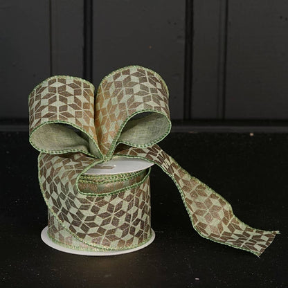 R32933-Wired Ribbon-Teal green w. Golden Hexagon (2.5inW)