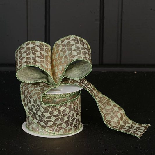 Wired Ribbon-Teal green w. Golden Hexagon (2.5inW)